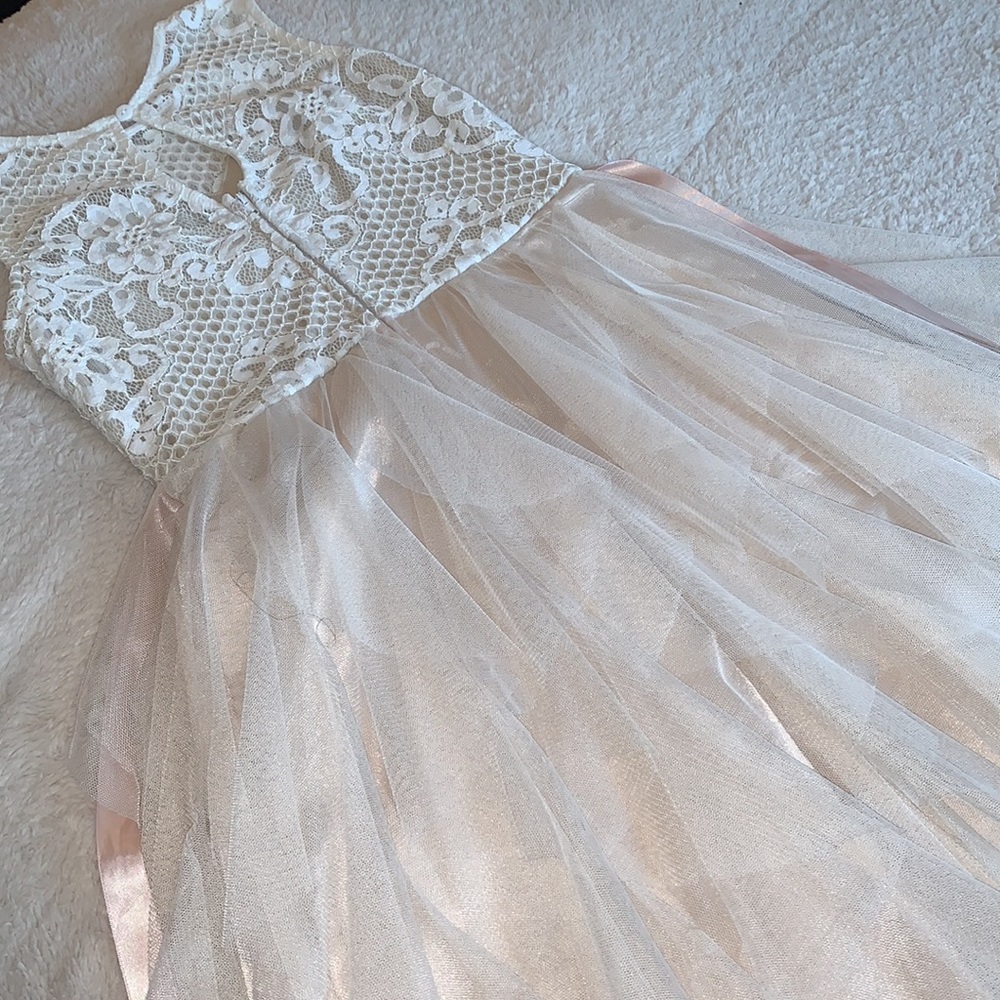 Rare Editions 12 Lace Overlay Dress EUC Cream Blush Color Special Occasion - Picture 10 of 17